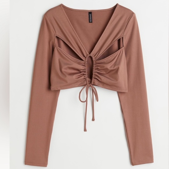 H&M NWT Cut-out Crop Top Beige-Brown Size M - Picture 2 of 3